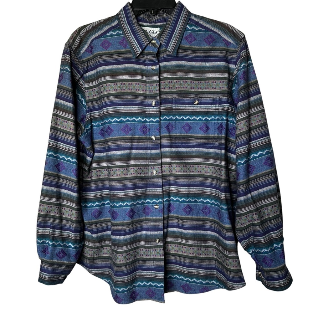 Cabin Creek Button Down Shirt Long Sleeve‎ western Stripe Print women Large